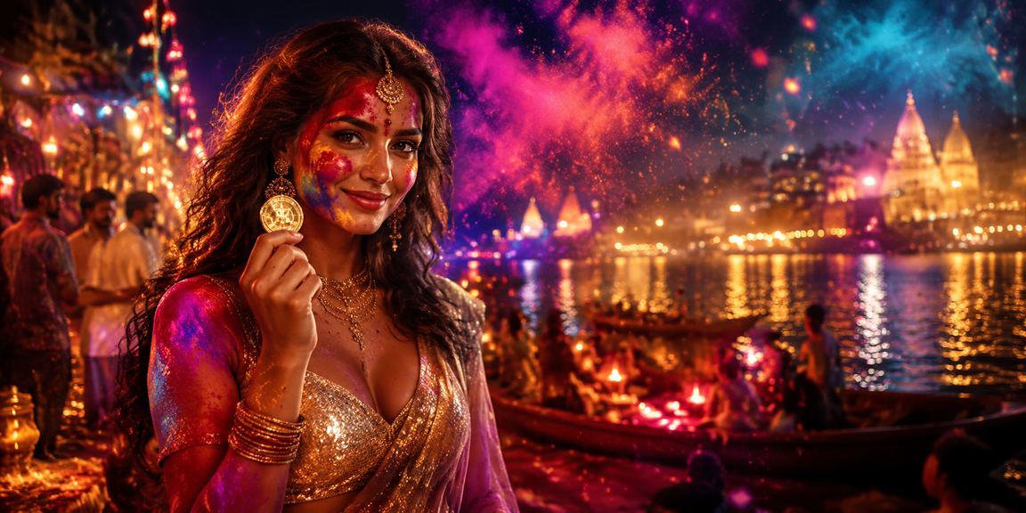Varanasi ghats with cricket betting theme